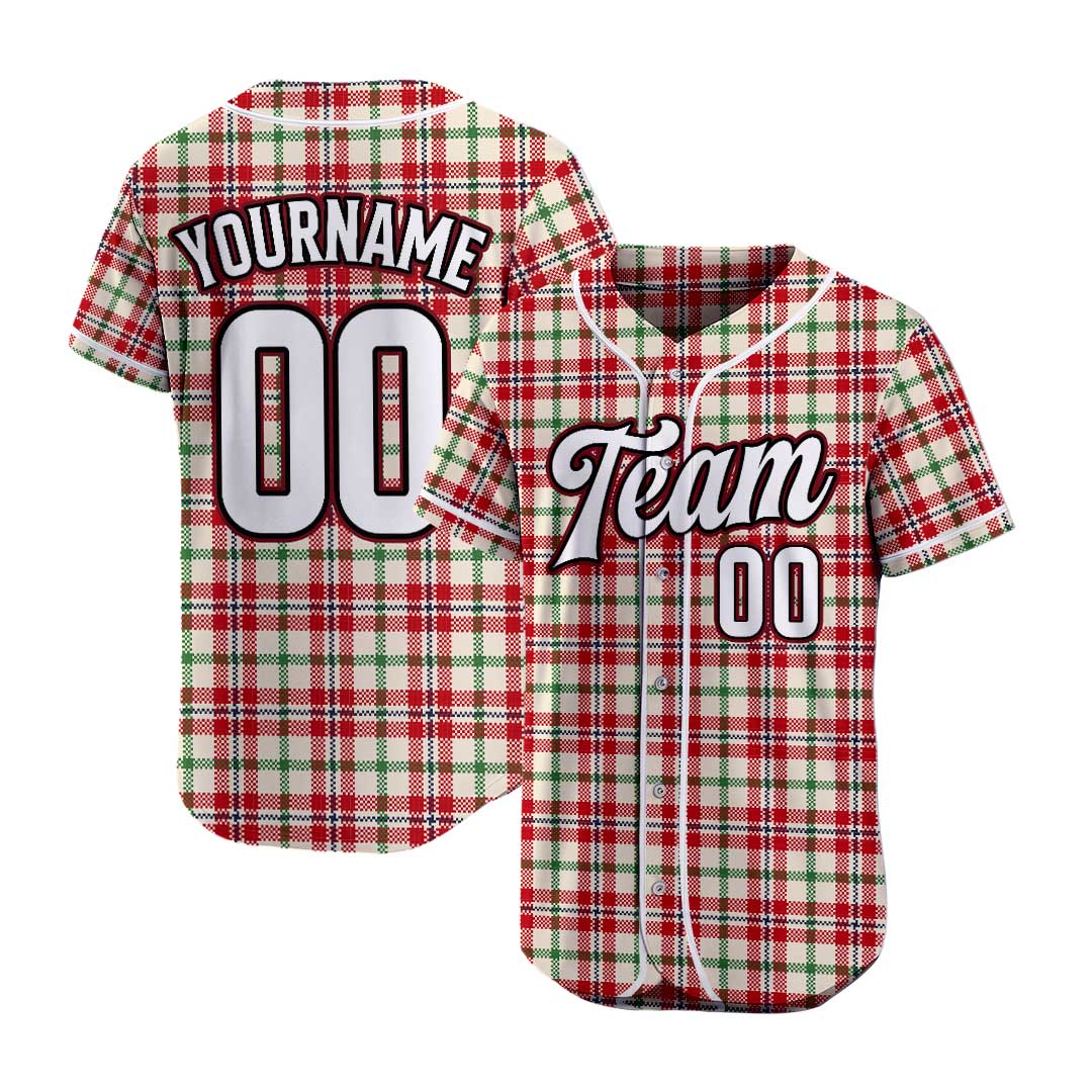 Custom Baseball Jersey with Christmas Plaid Pattern