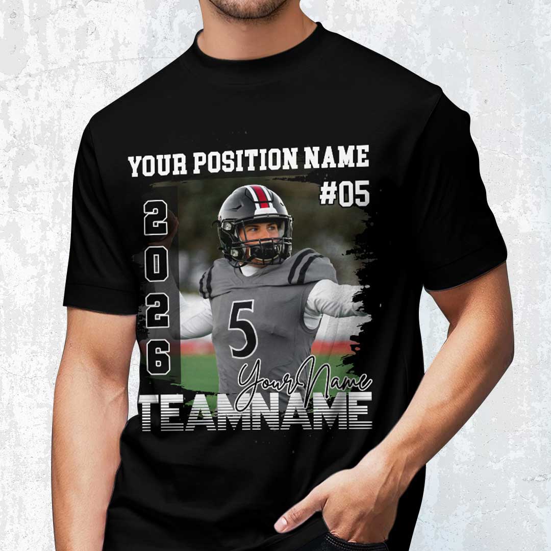 Custom Photo Football T-shirt with Player Position Name, Number and Name