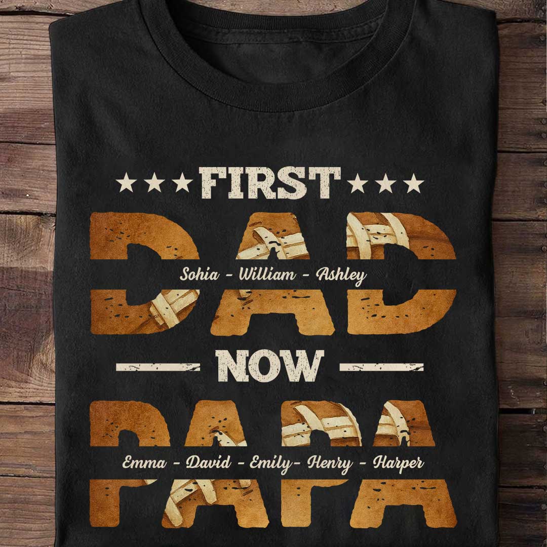 Personalized Football Dad Football Grandpa T-Shirt with Kids Name