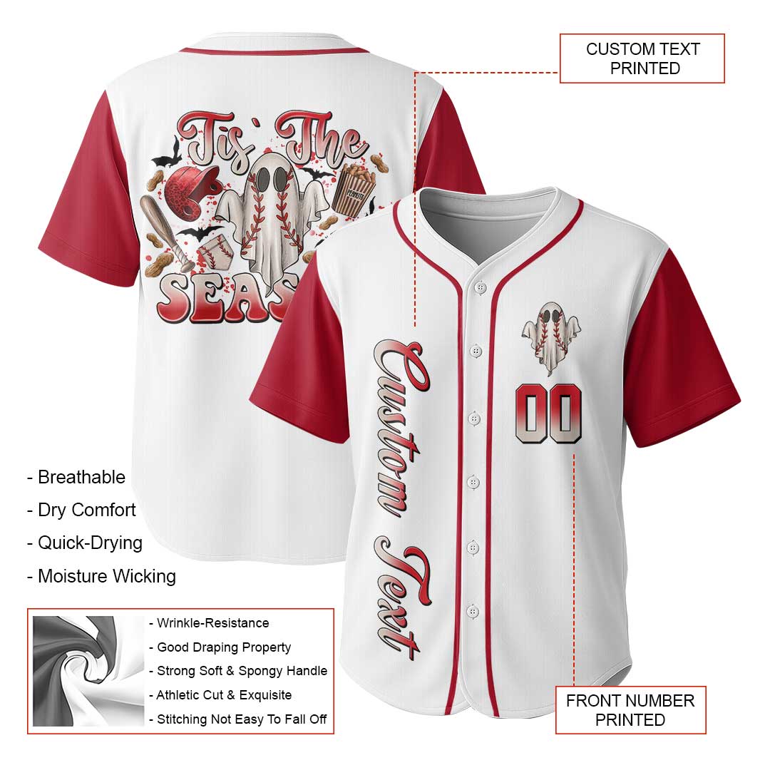 Tis The Season - Custom White Red Halloween Baseball Jersey