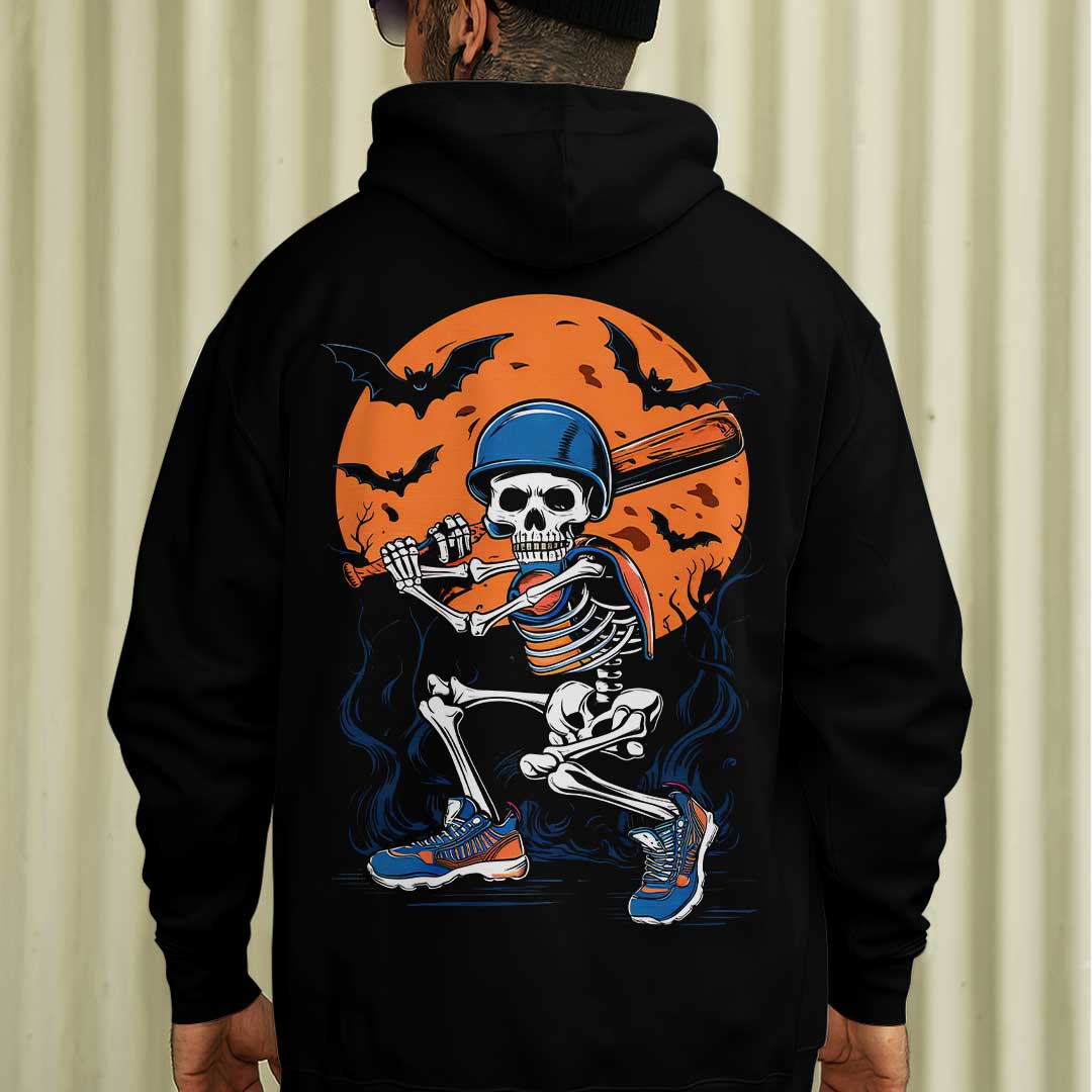 Bat To The Bone - Black Halloween Baseball Hoodie