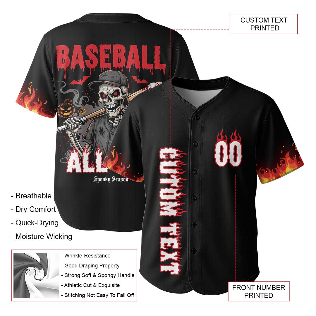 Baseball All Day - Custom Black Halloween Baseball Jersey