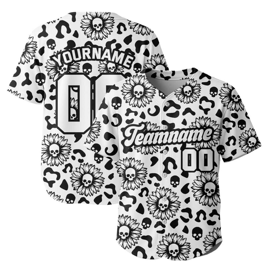 Custom Baseball Jersey with Skull Leopard Pattern