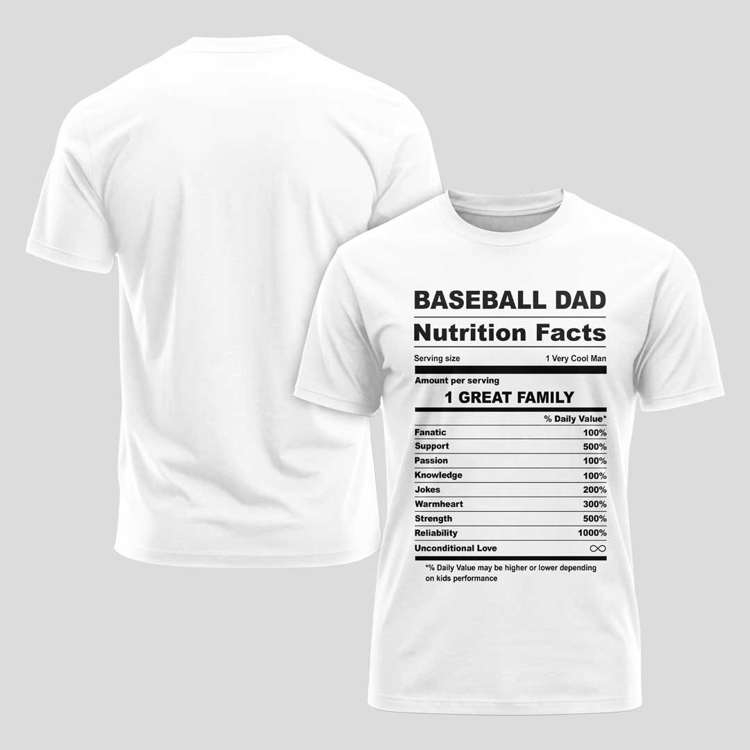 Baseball Dad Facts Black White Baseball T-Shirt