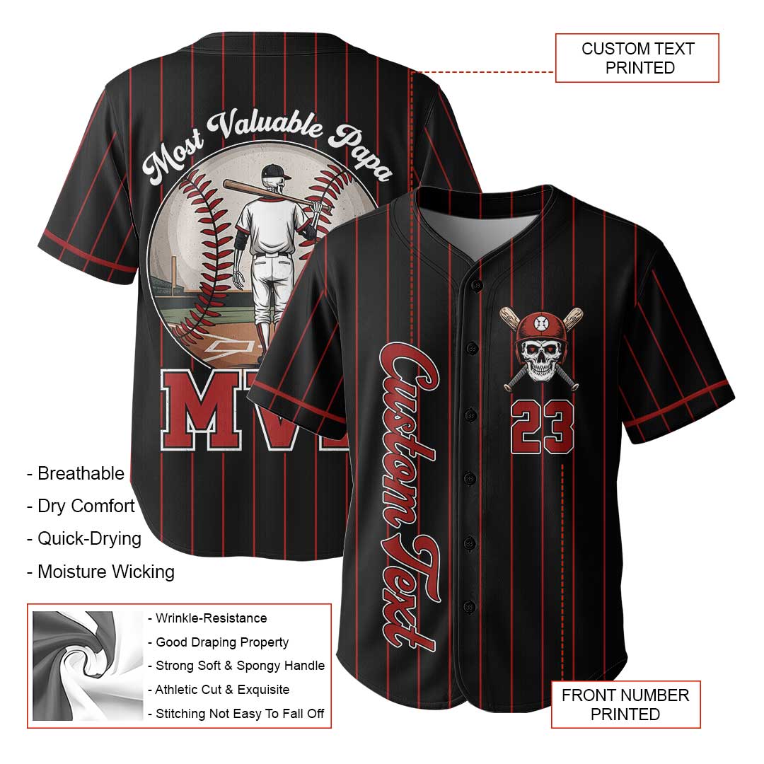 MVP Most Valuable Papa - Custom Black Red Stripe Baseball Jersey