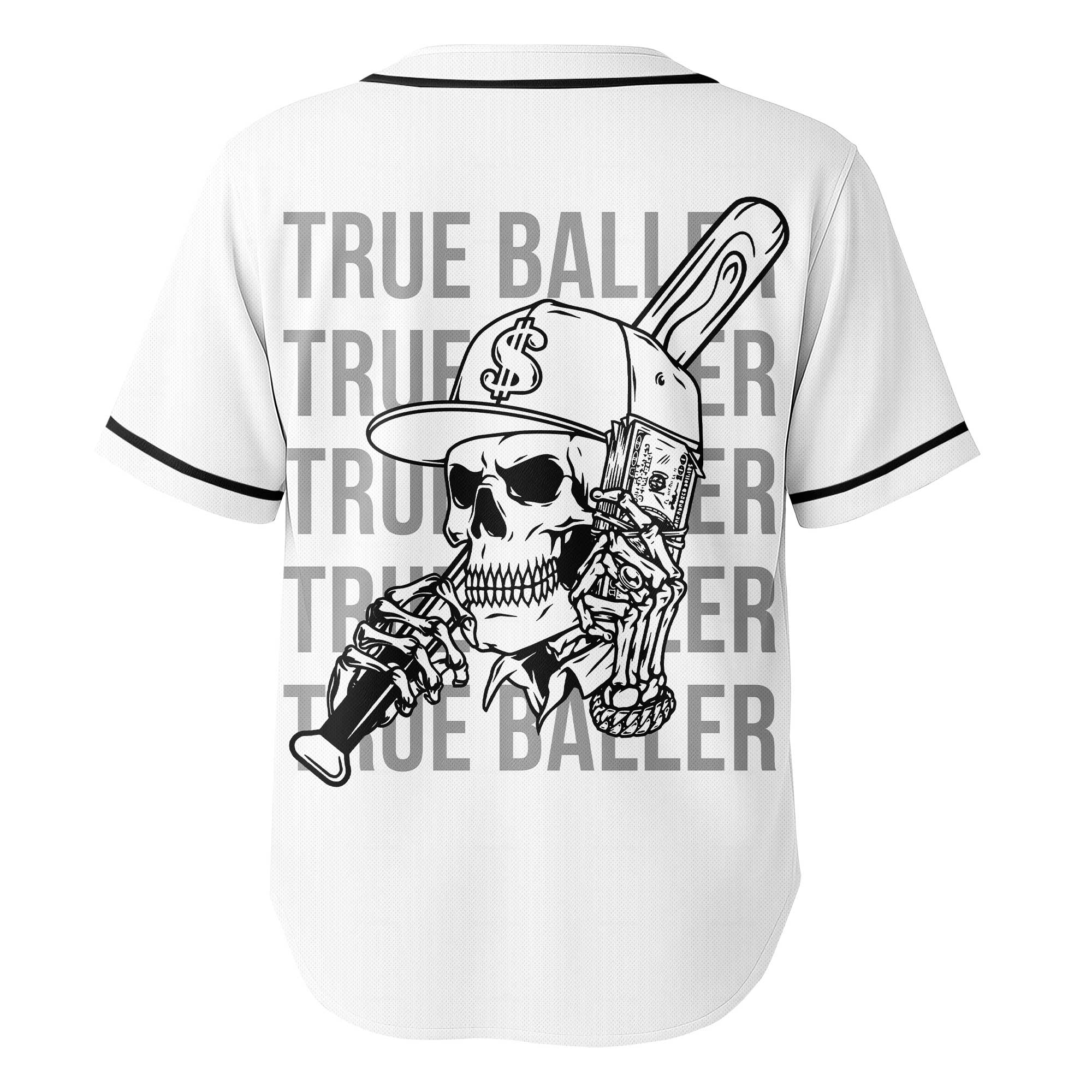 TRUE BALLER - Custom White Black Baseball Jersey