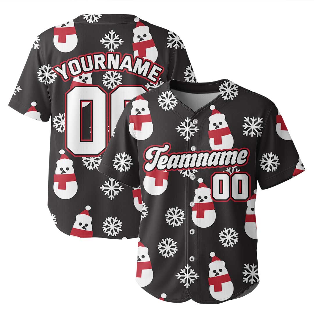 Custom Christmas Baseball Jersey with Snowman Pattern