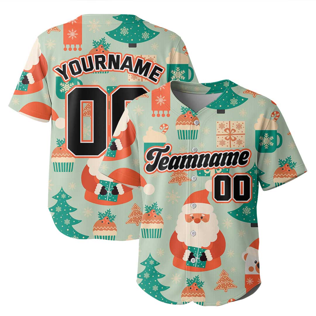 Custom Baseball Jersey with Santa and Bear Christmas Pattern