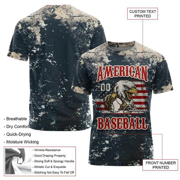 Custom American Baseball - Men's Retro Independence Day Print Short Sleeve T-shirt - All Over Print - Baseball Shirts