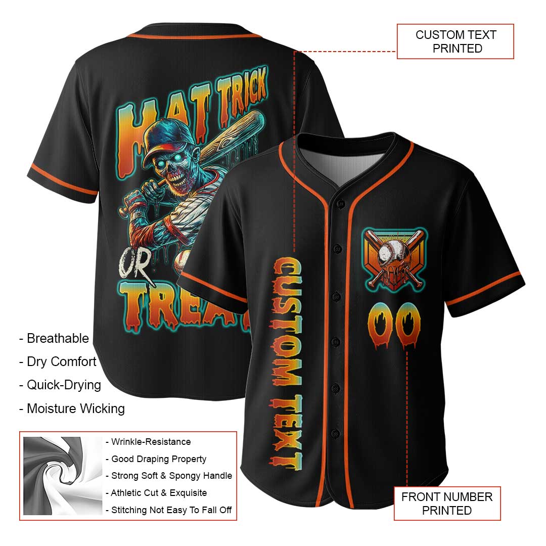 Hat Trick Or Treat - Custom Black and Orange Baseball Jersey