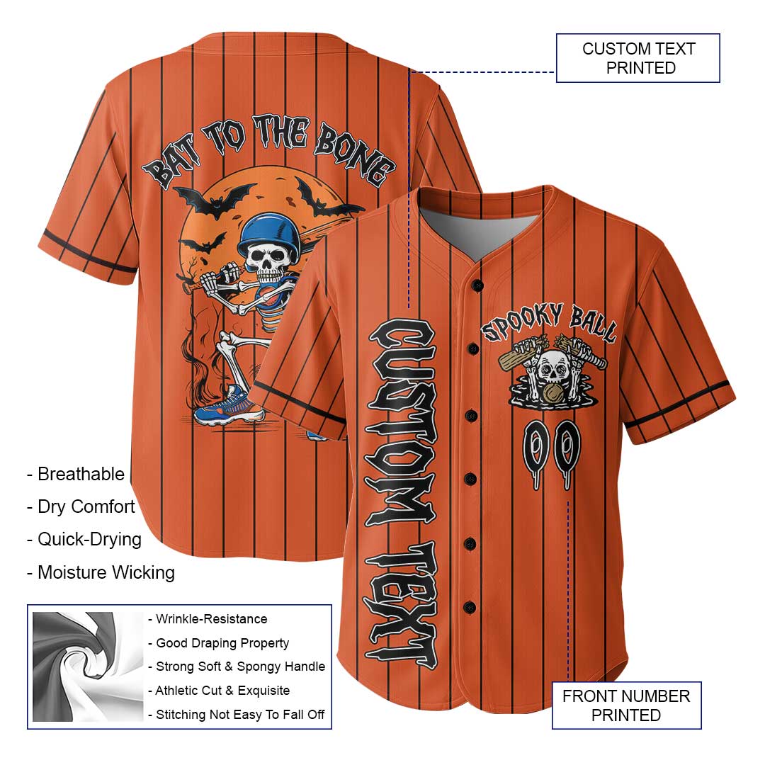 Bat To The Bone - Custom Orange Halloween Baseball Jersey