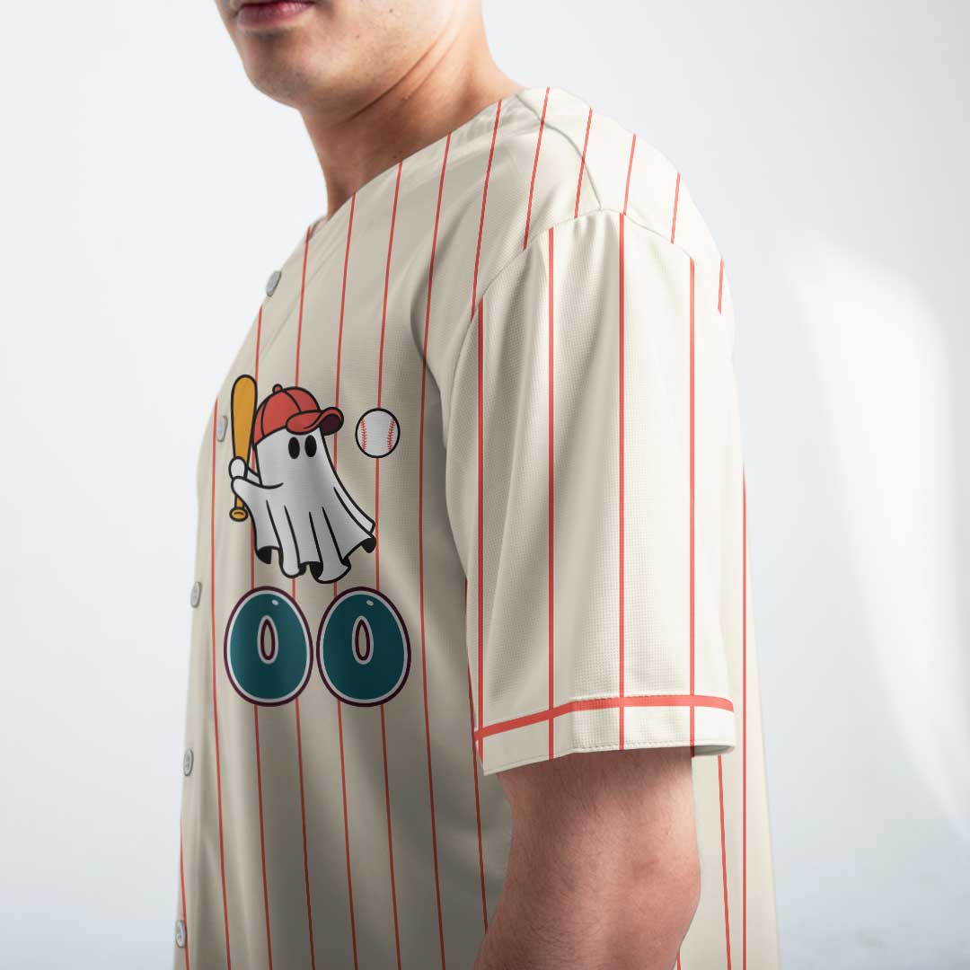 Ghost People All Year Round - Custom Cream with Orange Stripes Halloween Baseball Jersey