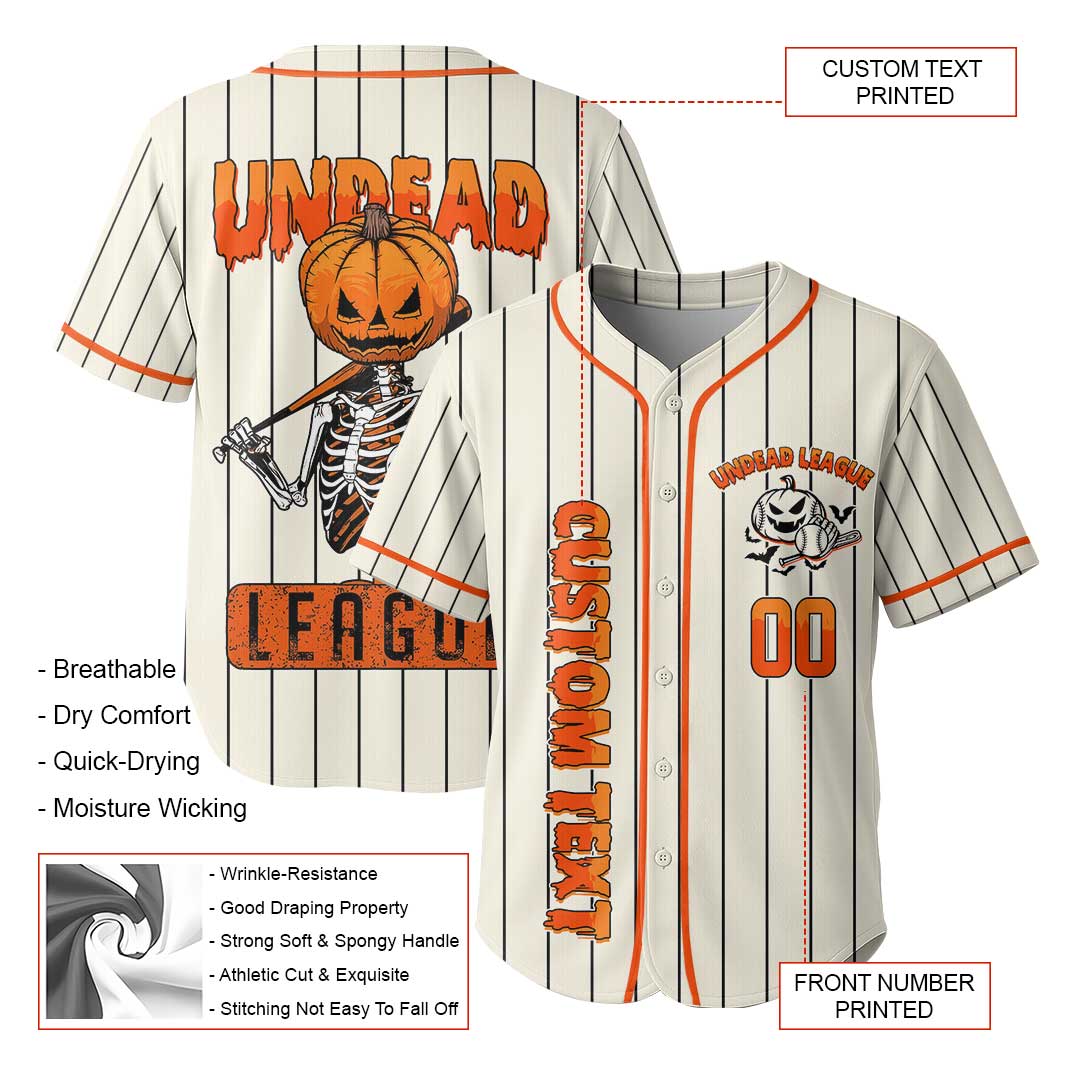 Undead League - Custom Cream Orange Halloween Baseball Jersey