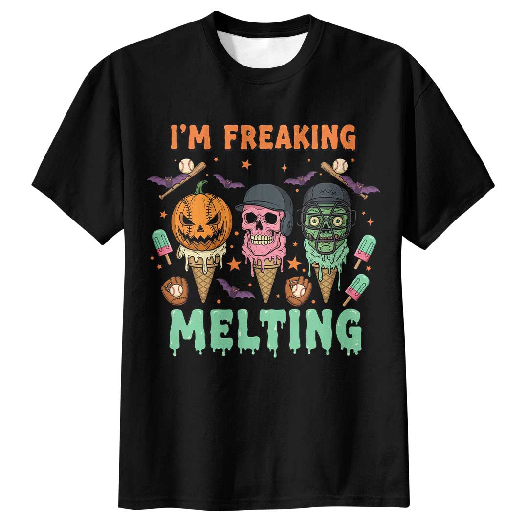 I'm Freaking Melting Black White Baseball Halloween T-Shirt