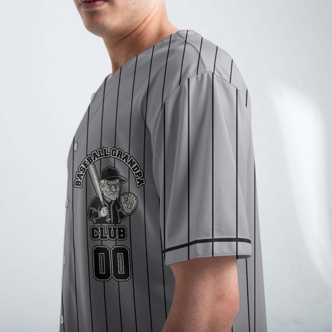 A Fulltime Baseball Grandpa - Custom Grey with Black Stripes Baseball Jersey