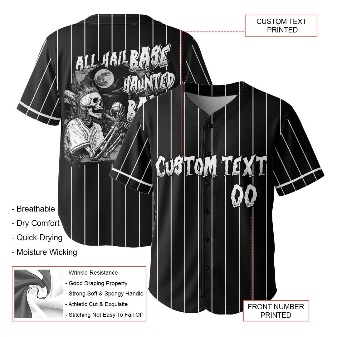 All Hail Base-Haunted-Ball - Custom Black White Halloween Baseball Jersey