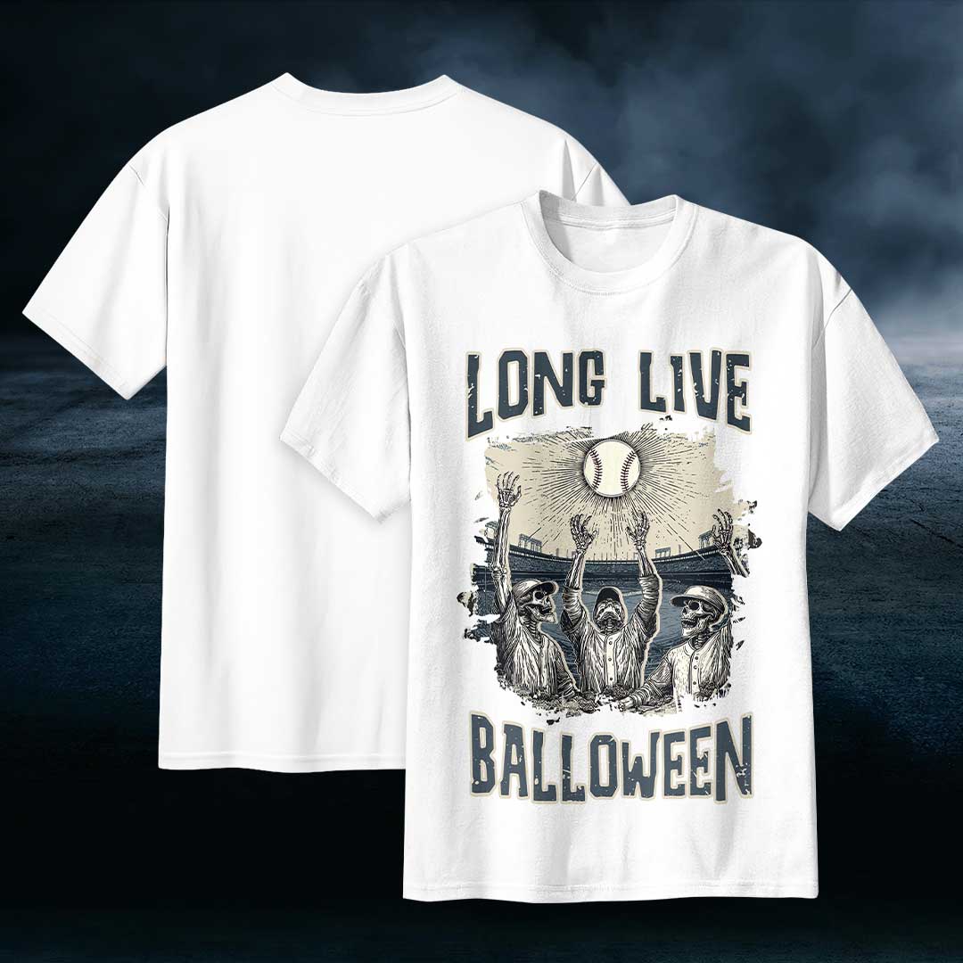 Long Live Balloween Black White Baseball Halloween T-Shirt