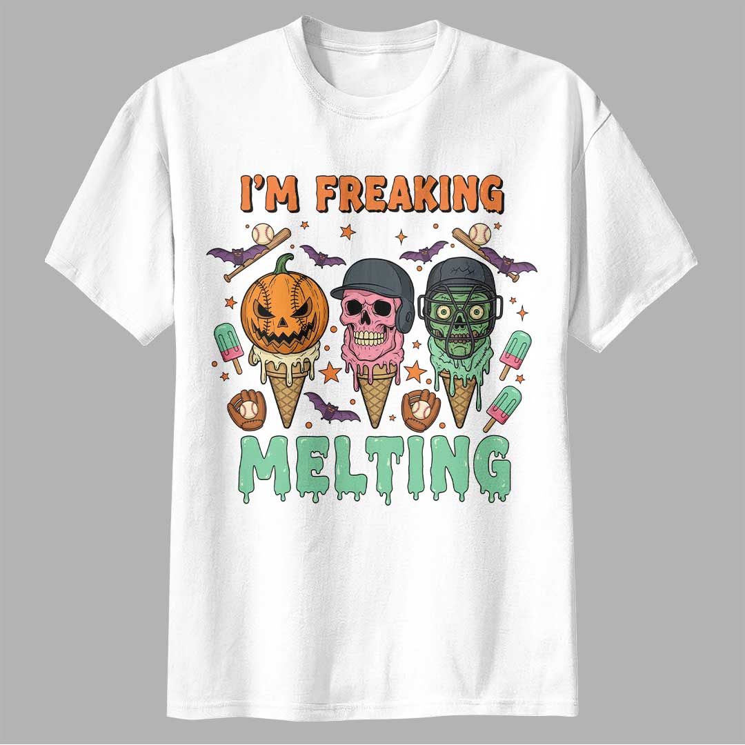 I'm Freaking Melting Black White Baseball Halloween T-Shirt