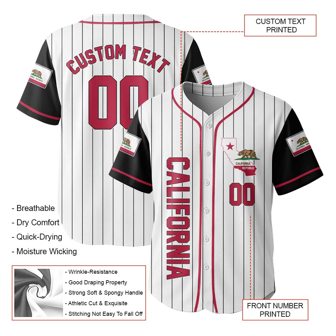 California State Baseball - Custom Black White Baseball Jersey