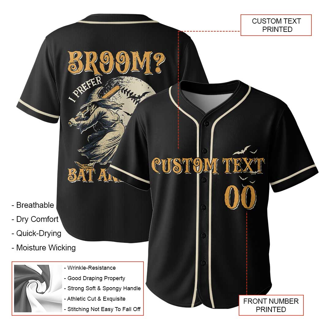 A Witch Prefers Bat And Ball - Custom Black Halloween Baseball Jersey