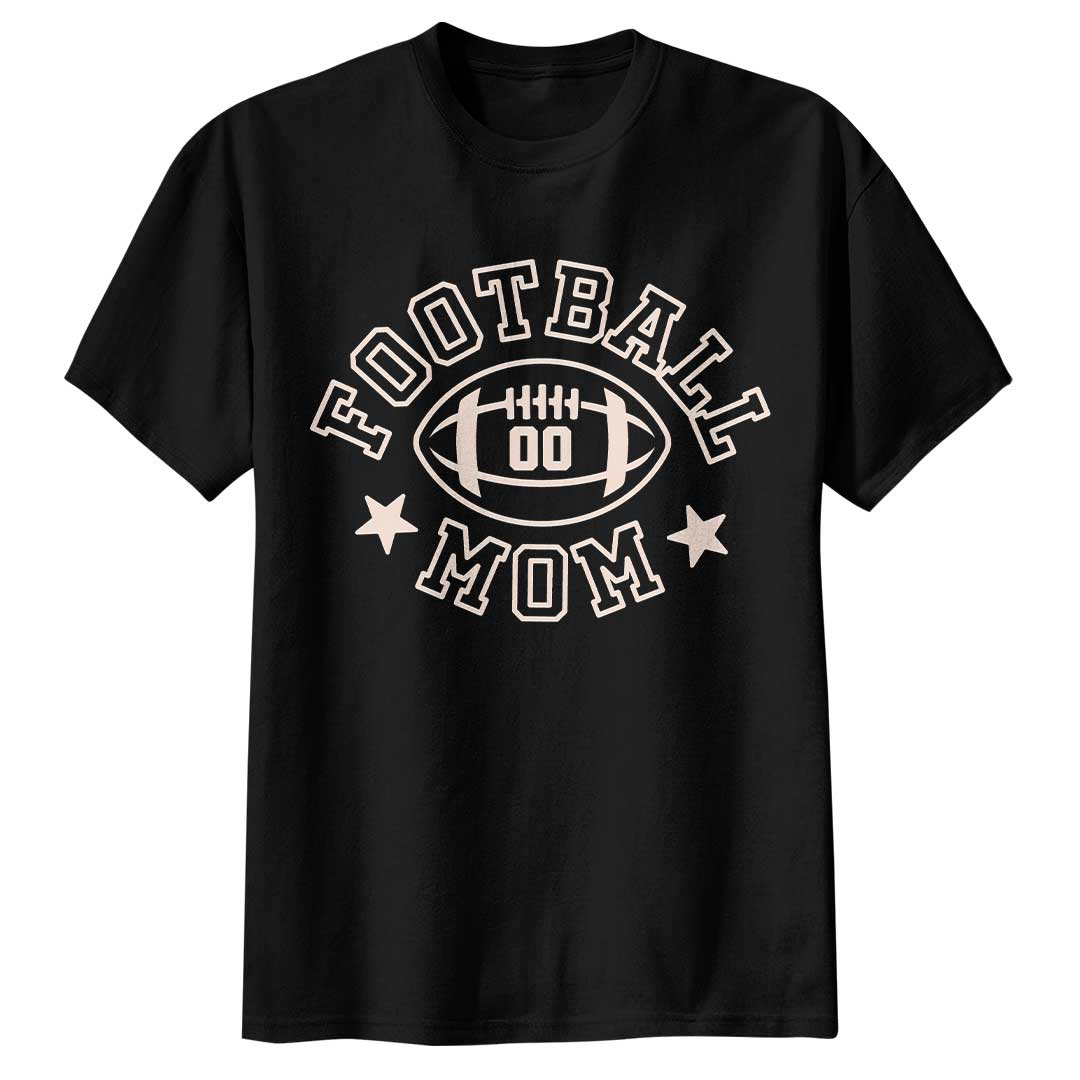 Football Mom With Custom Player Number - Black Custom Football Tshirt For Mom