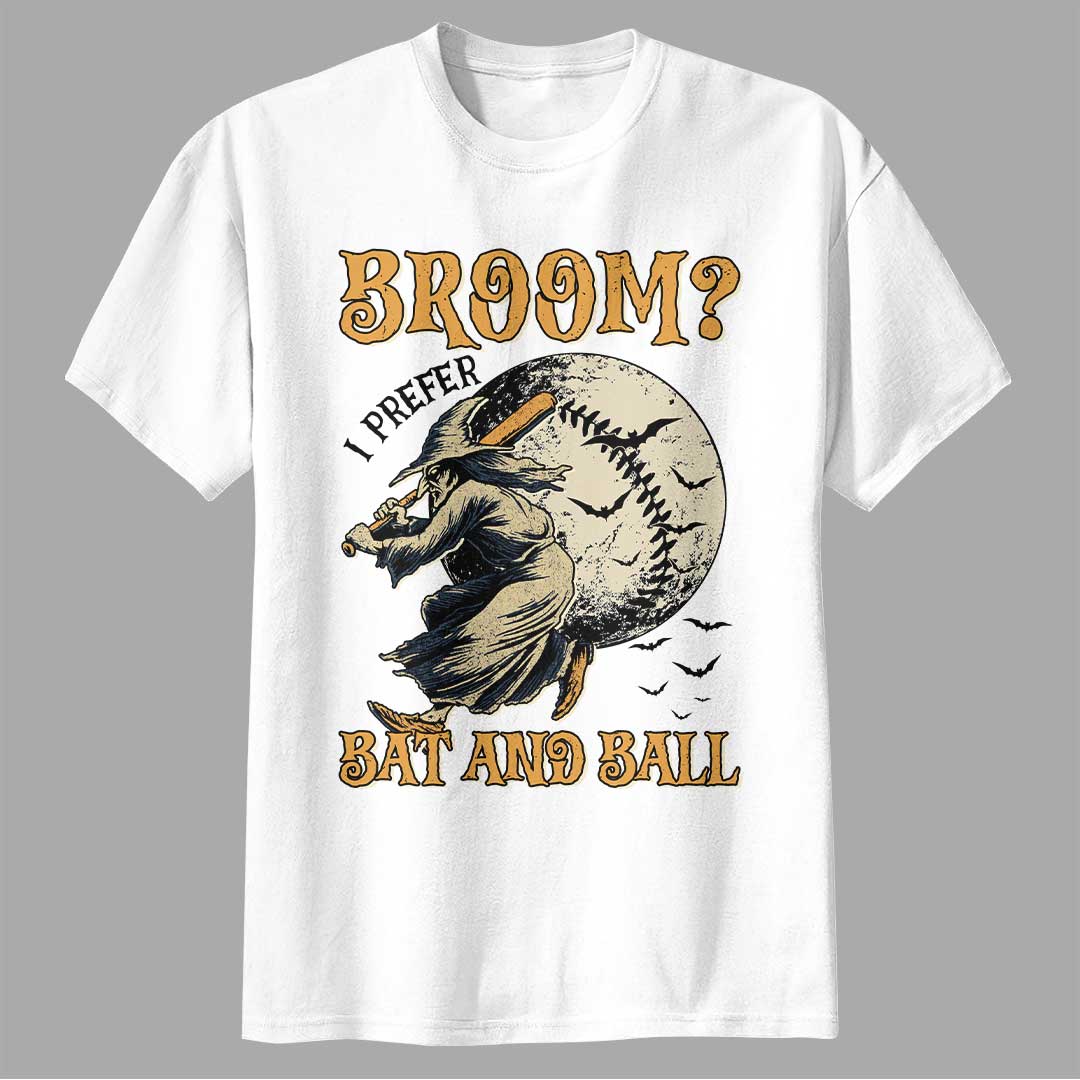 A Witch Prefers Bat And Ball Black White Baseball Halloween T-Shirt