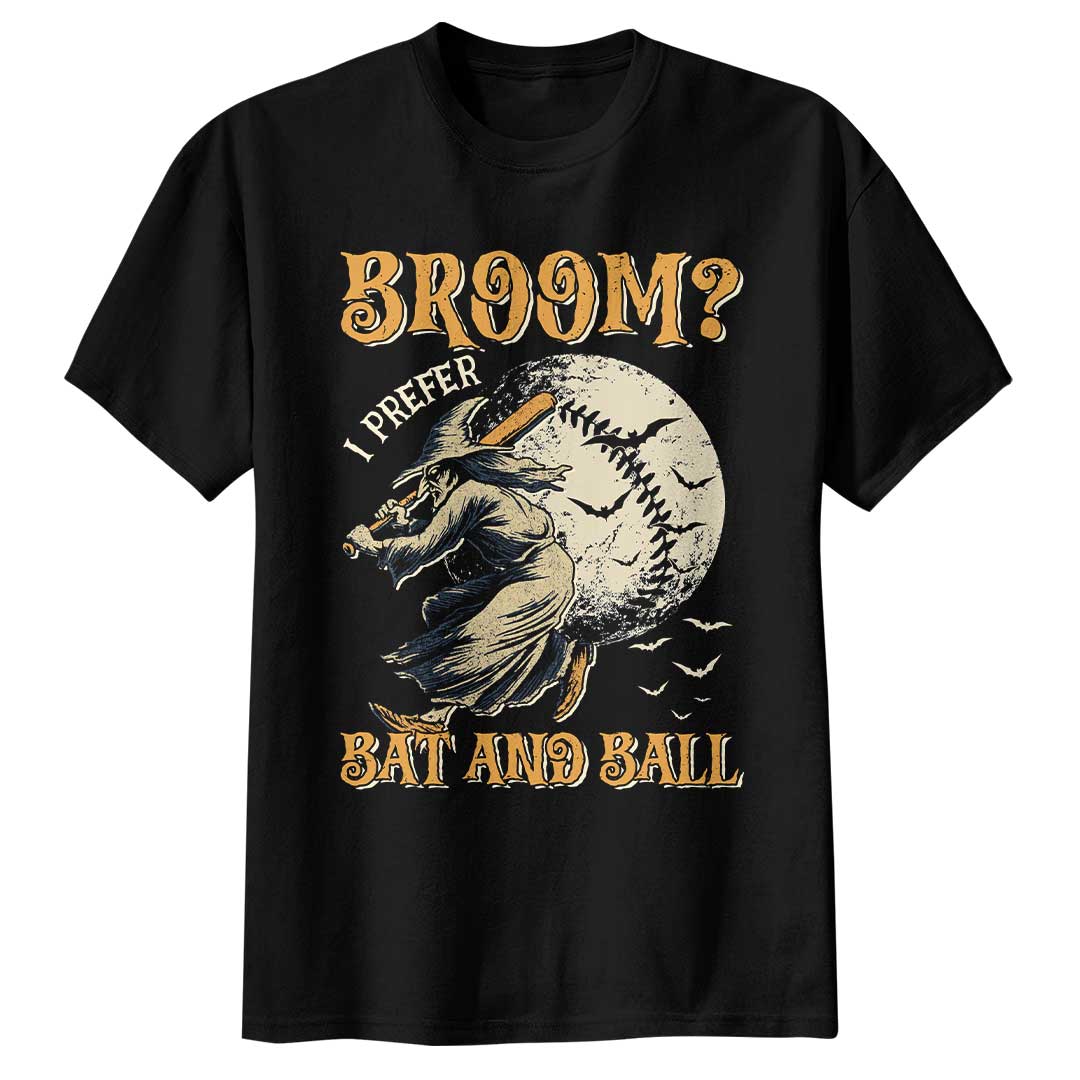 A Witch Prefers Bat And Ball Black White Baseball Halloween T-Shirt