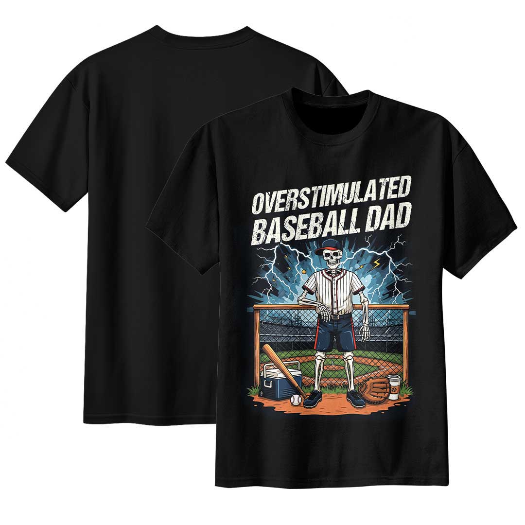 Overstimulated Baseball Dad Black Navy Baseball T-Shirt