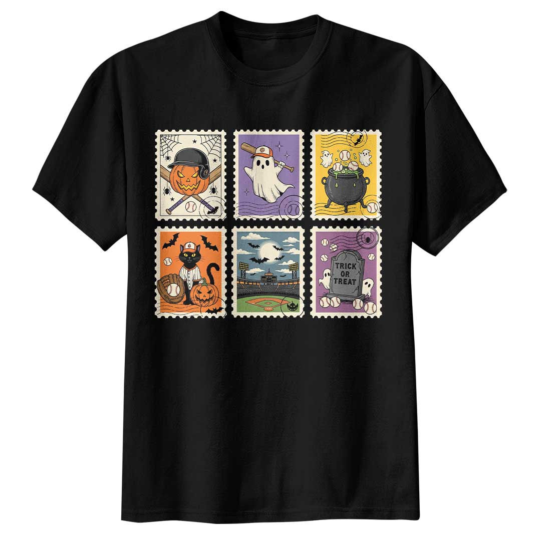 Halloween Baseball Ghost Cat Pumpkin Baseball T-Shirt