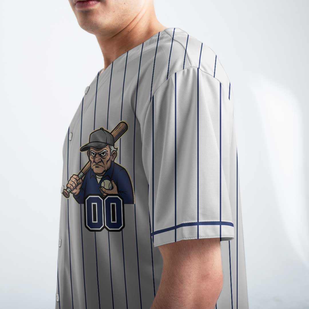 MVP Means Most Valuable Papa - Custom Grey with Navy Stripes Baseball Jersey