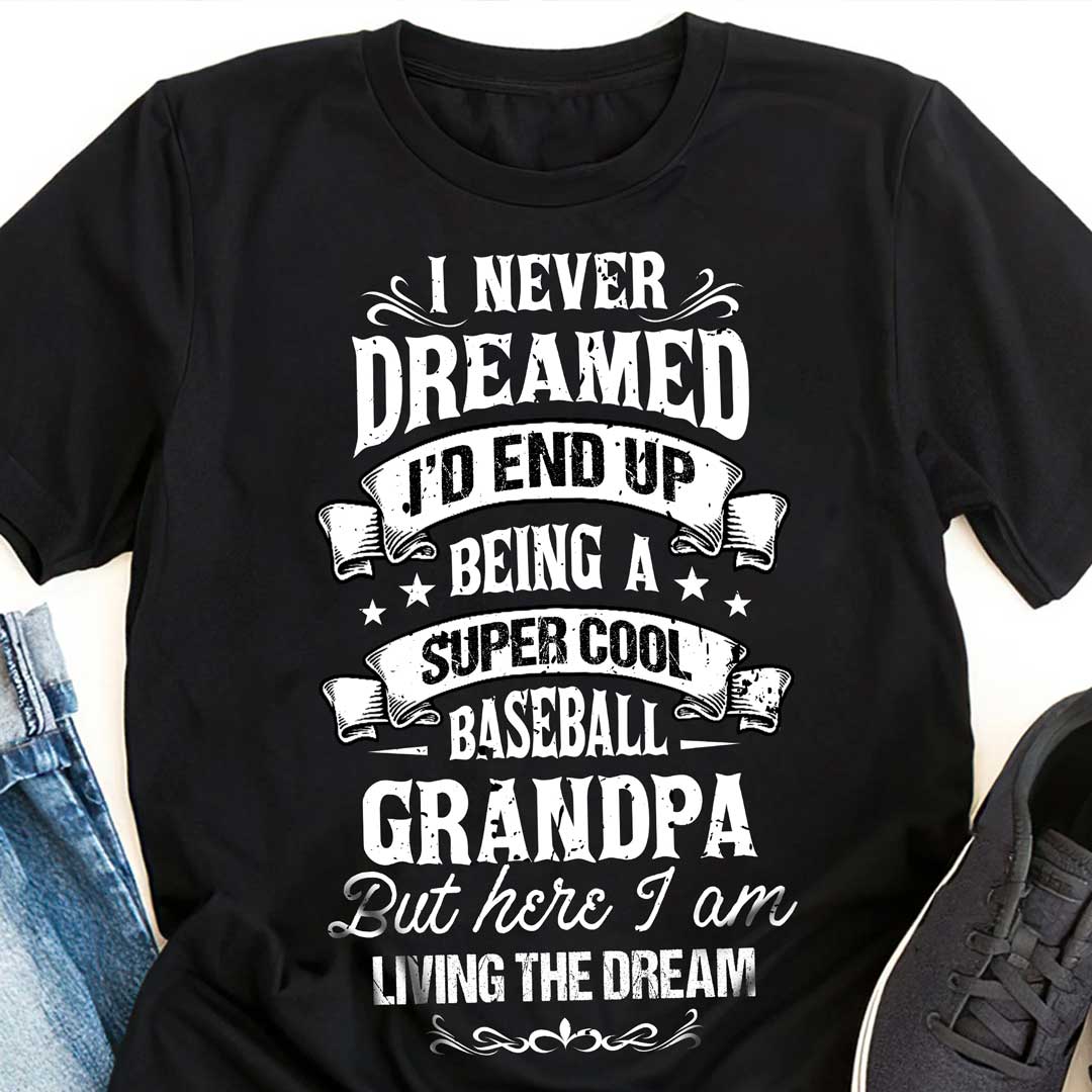 Super Cool Baseball Grandpa - Black White Baseball T-Shirt
