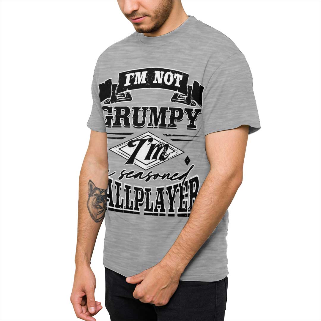 Not Grumpy But A Seasoned Ballplayer - Black Grey Baseball T-Shirt