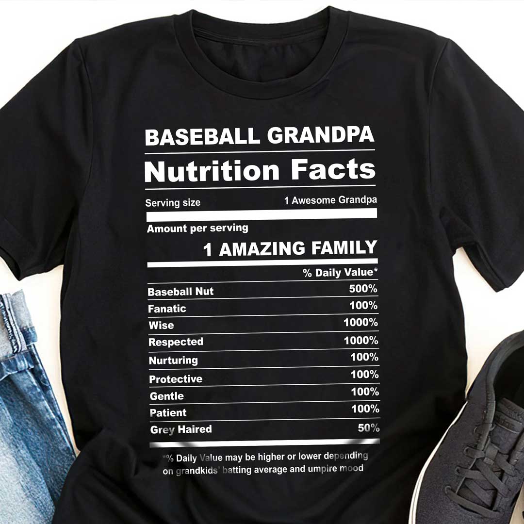 Baseball Grandpa Facts - Black Grey Baseball T-Shirt