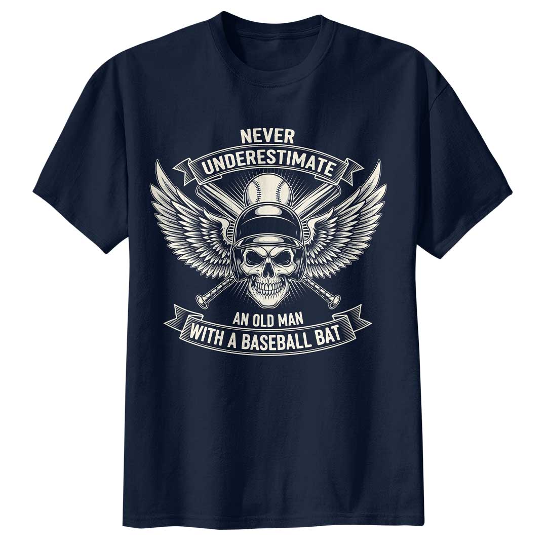 Never Underestimate Old Man - Black Navy Baseball T-Shirt