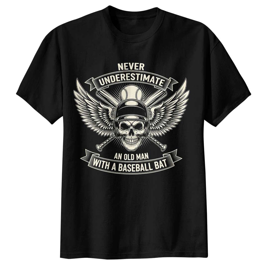 Never Underestimate Old Man - Black Navy Baseball T-Shirt