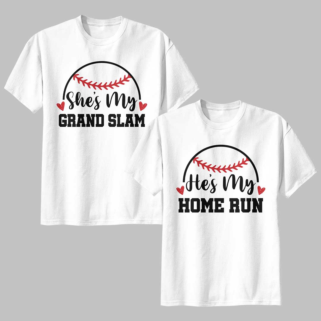 She's My and He's My - Black White Baseball Couple T-Shirt