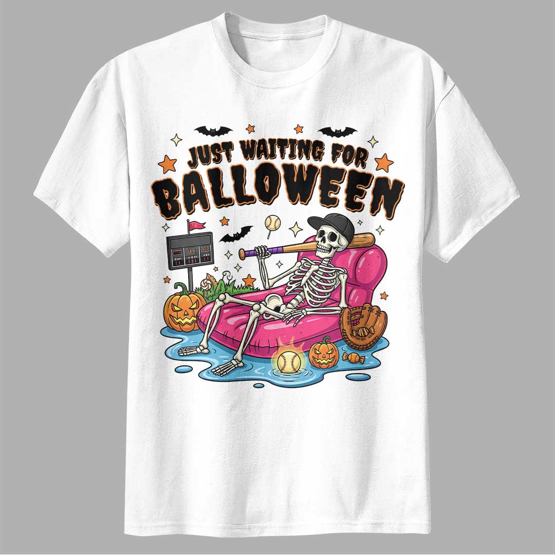 Just Waiting For Balloween Baseball Halloween T-Shirt
