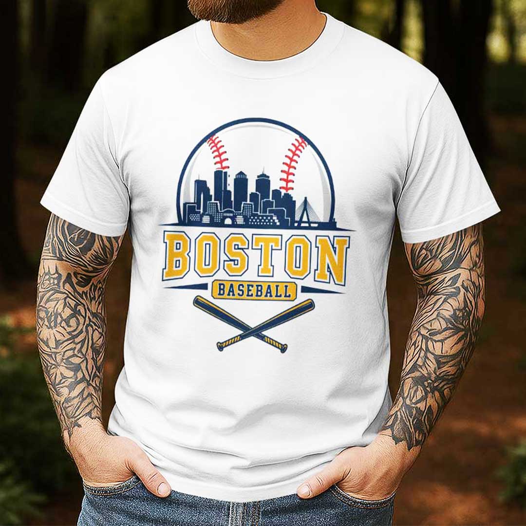 Baseball Boston State Series - Custom Black White Baseball T-Shirt