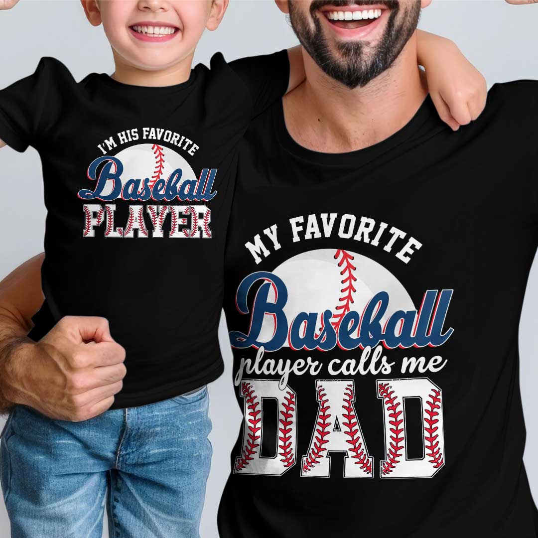 Son and Dad Favorite Baseball Player - Black Baseball Matching T-Shirt