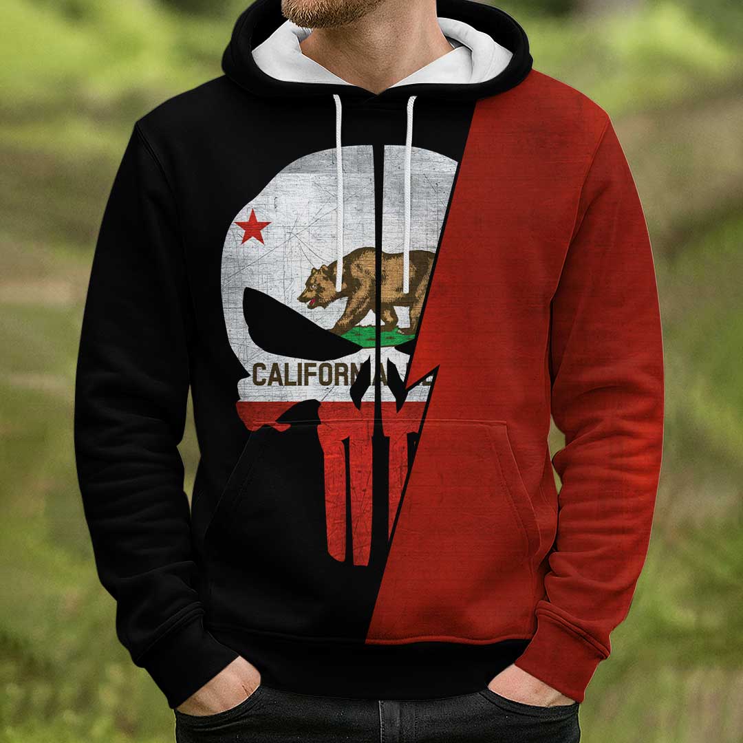 Skull Baseball California State Series - Custom Black Red Baseball Hoodie