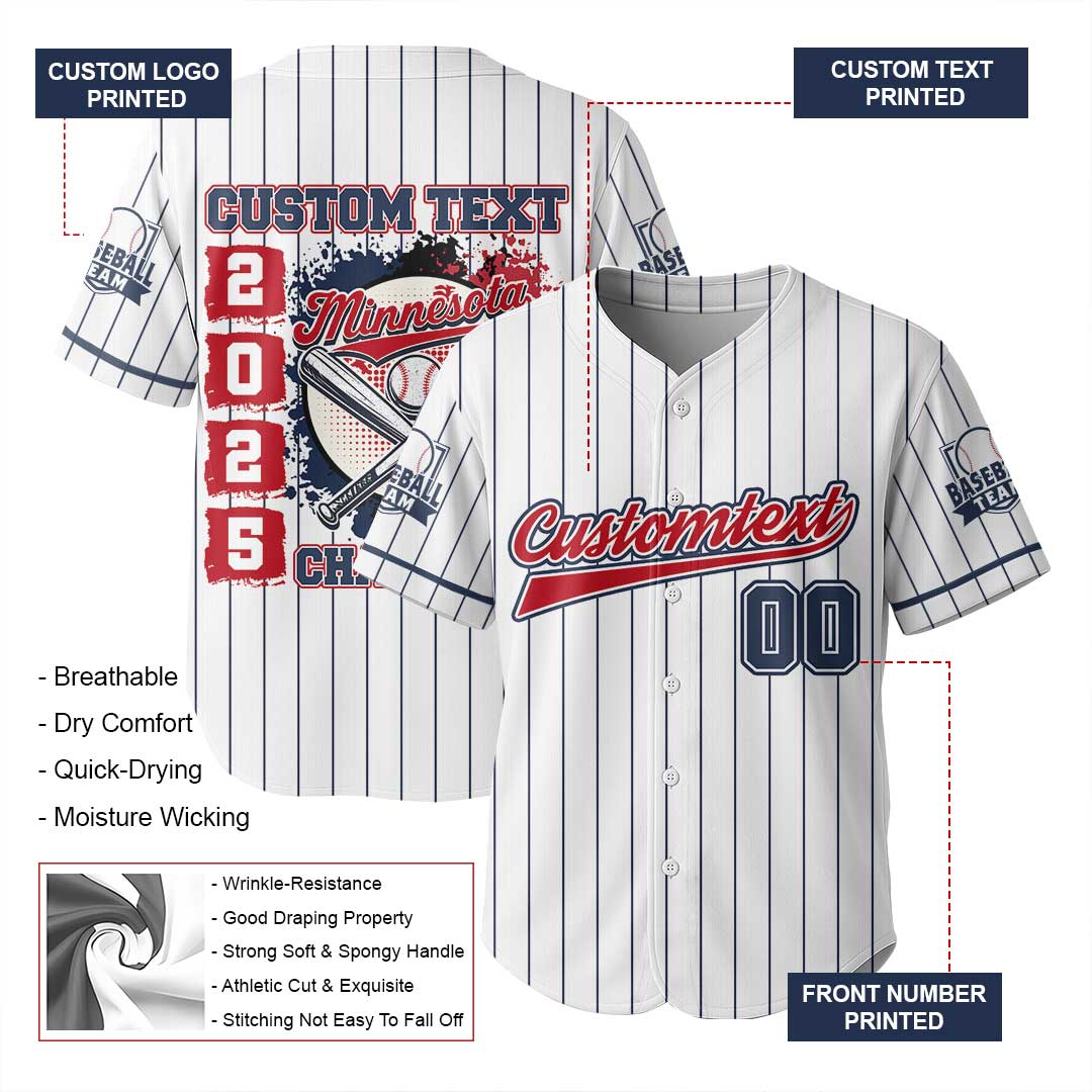 Baseball Minnesota State Series - Custom White with Navy Stripes Baseball Jersey