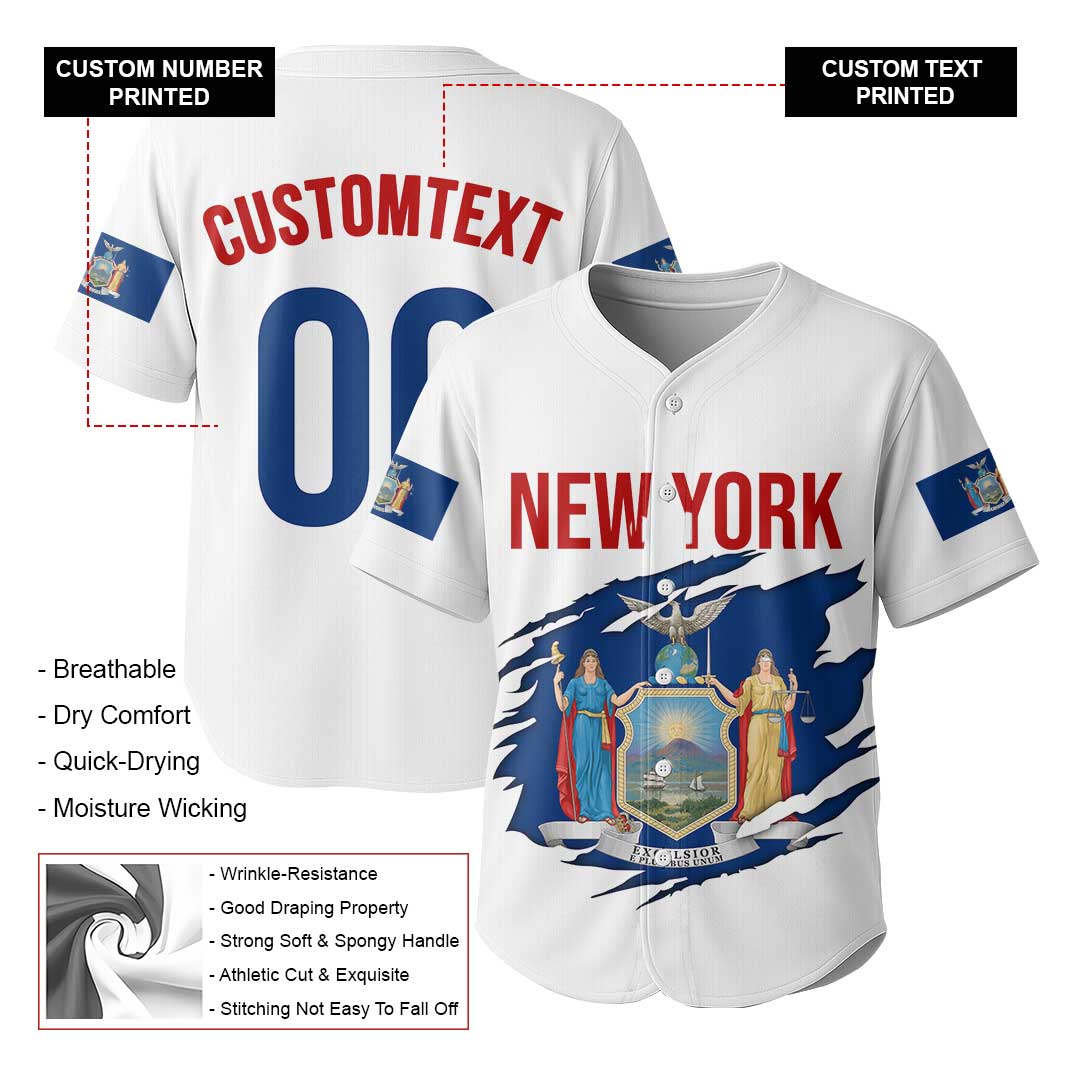 Baseball New York Flag In State Series - Custom All Over Print Baseball Jersey