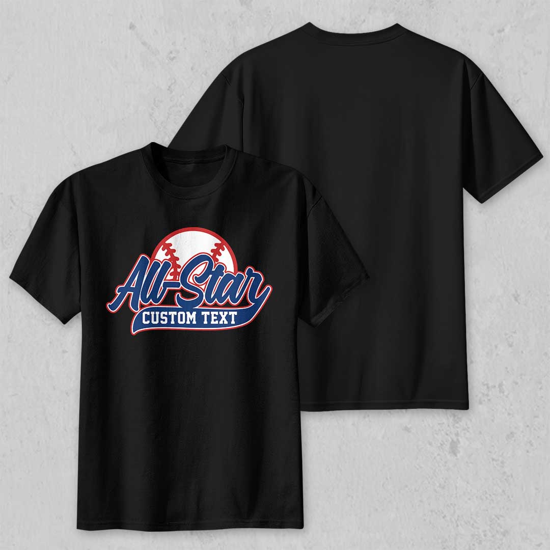 All Star Baseball - Custom Black White Baseball T-Shirt