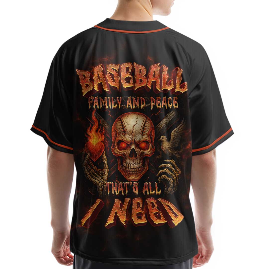 Baseball, Family and Peace - Custom Black Skull Baseball Jersey