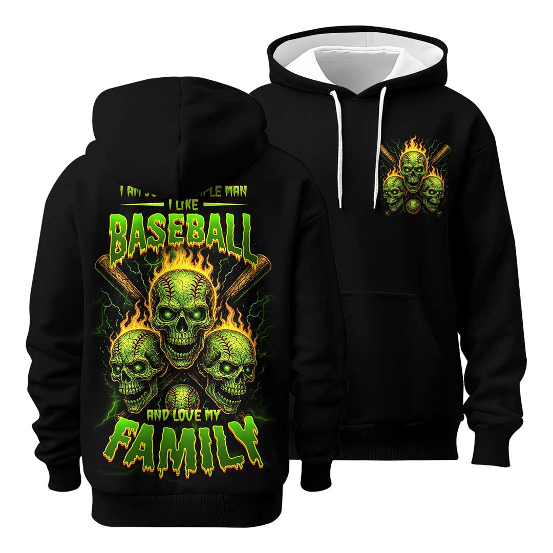 Real Man Likes Baseball and Loves His Family - Custom Black Skull Baseball Hoodie