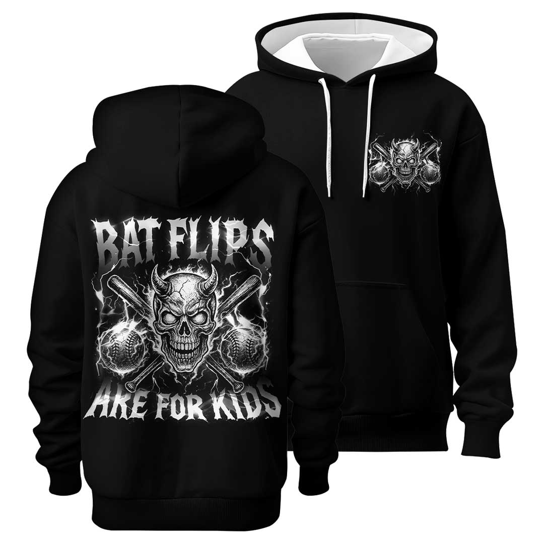 Bat Flips Are For Kids - Custom Black Skull Baseball Hoodie