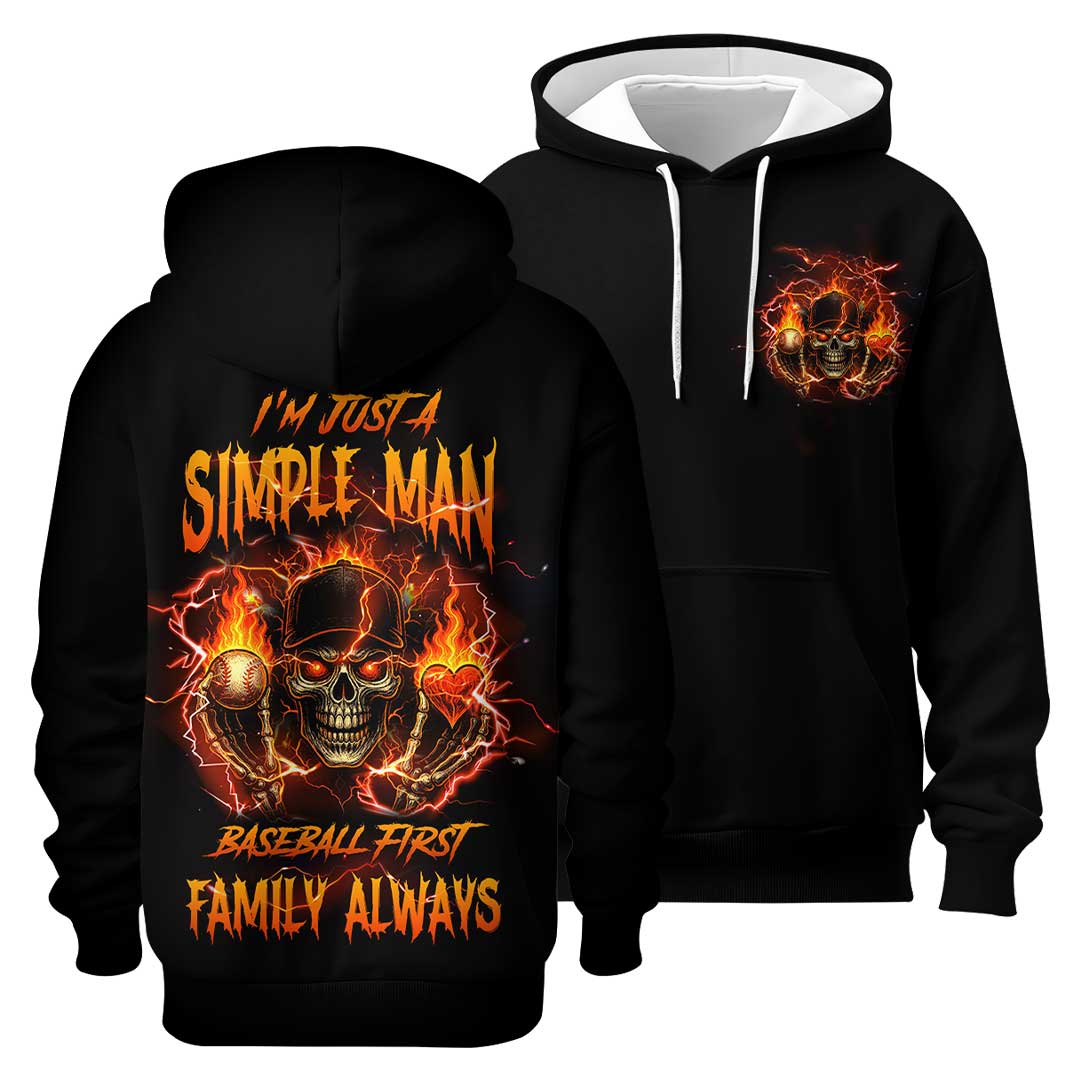Baseball First Family Always - Custom Black Skull Baseball Hoodie
