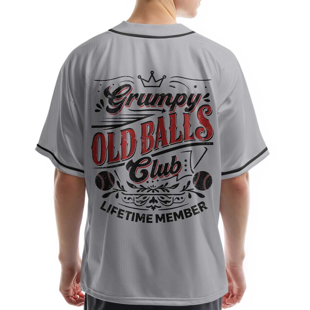 Lifetime Member of Grumpy Old Balls Club - Custom Grey Baseball Jersey