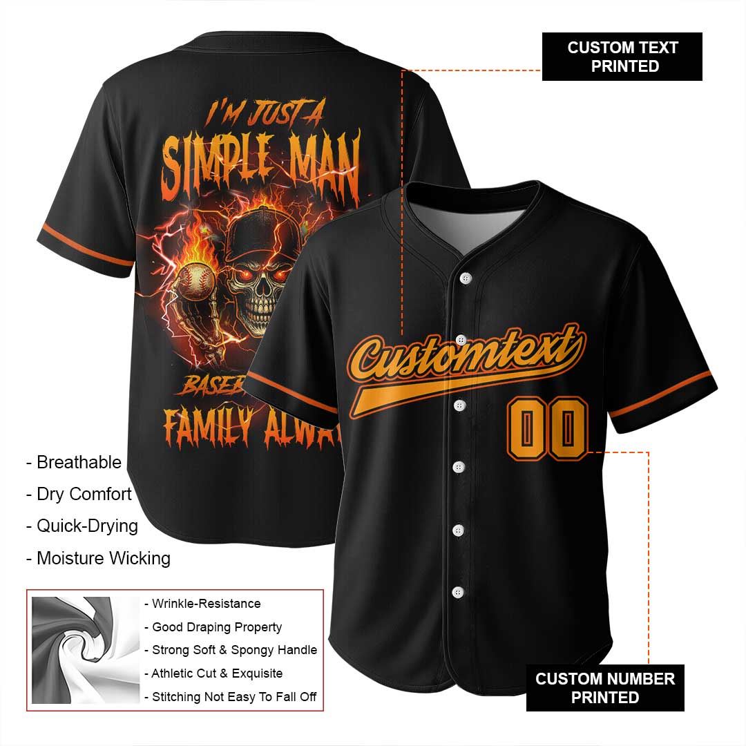 Baseball First Family Always - Custom Black Skull Baseball Jersey