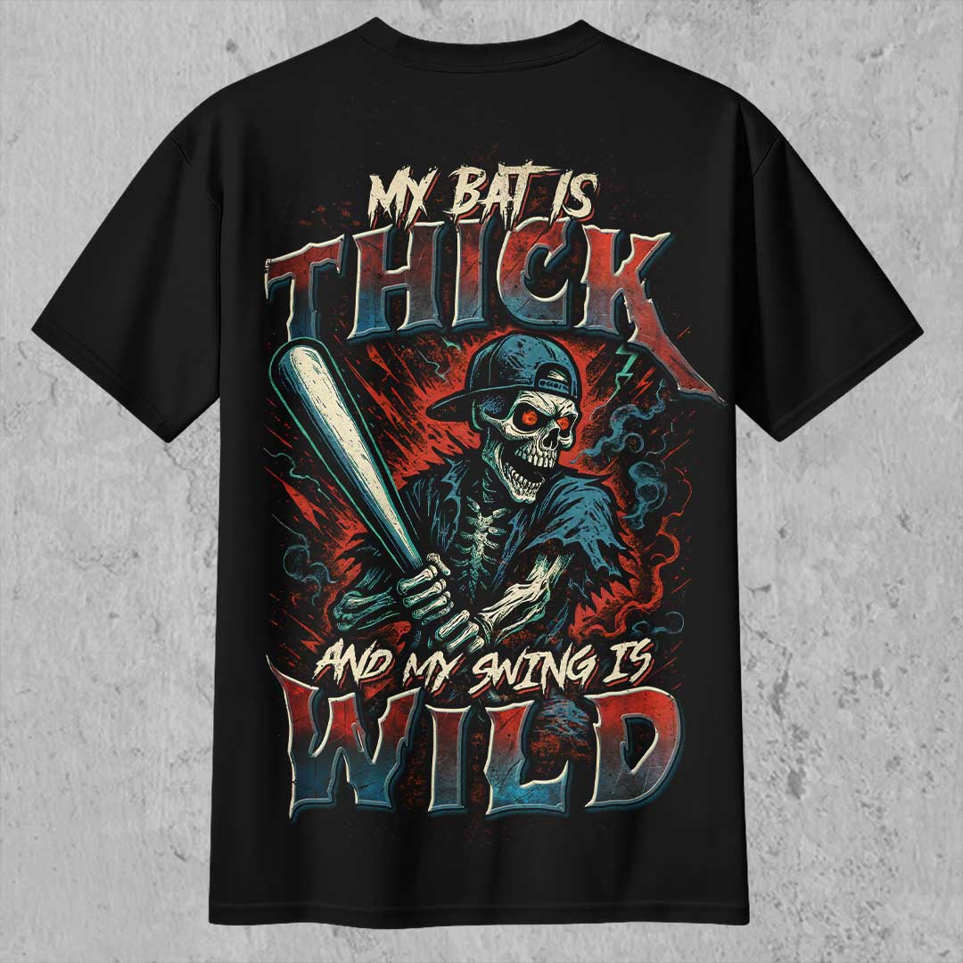 Thick Bat Wild Swing All Over Print Skull Baseball T-Shirt